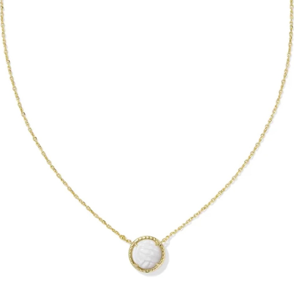 Kendra Scott Volleyball Gold Short Pendant Necklace in White Mother-of-Pearl
